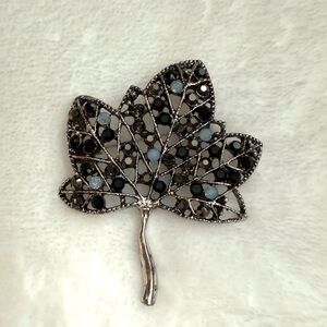 Black Blue and Silver Leaf Brooch NWOT
